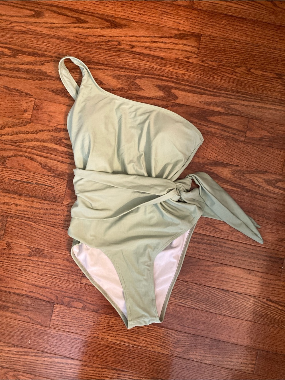 Pink Lily Sage Green One-Shoulder One-Piece Swimsuit with Side Tie